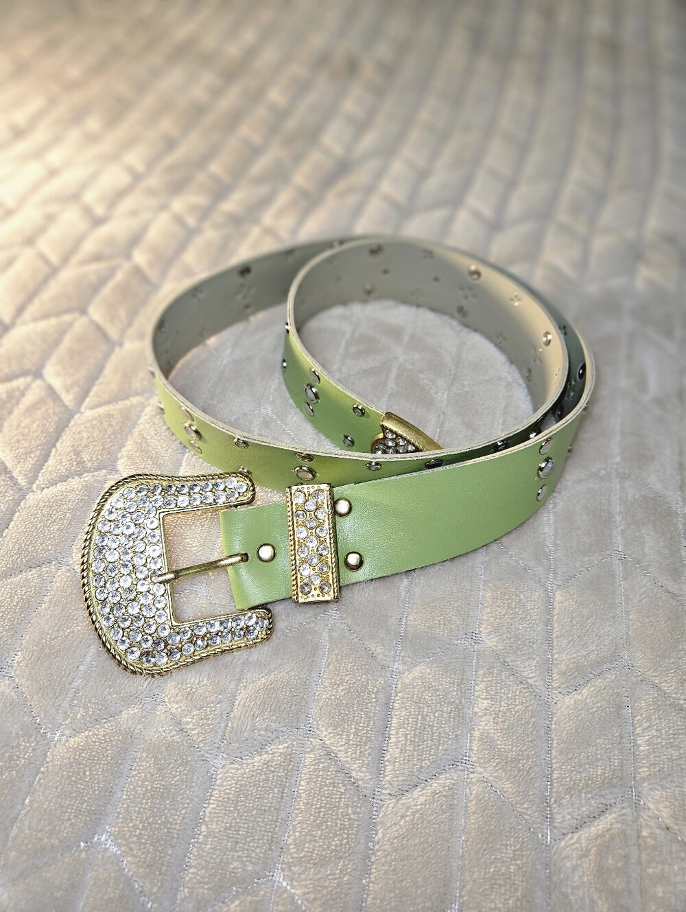 Rhinestone Western Buckle Green Women's Belt - Picture 3 of 5